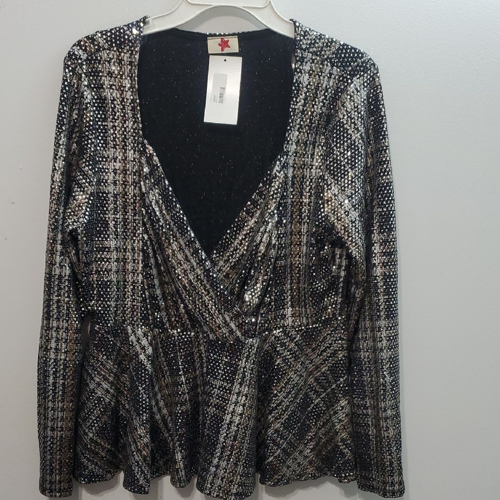 Metallic Black Long Sleeve Top